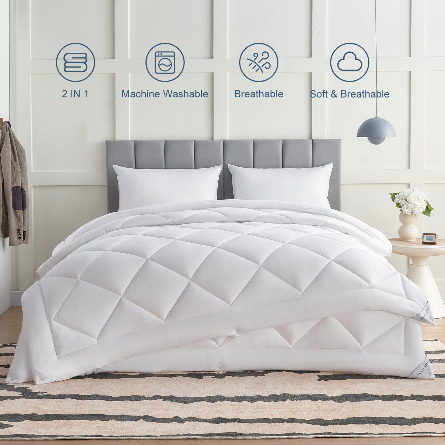 WAVVE Duvet 135 x 200 cm 4 Seasons 2-Piece Grey - All Season Duvet 135 x 200 cm 300 g/m² Summer Duvet 135 x 200 150 gsm = Winter Duvet 450 gsm, Quilt 200 x 135 cm for Four Seasons/Summer/Winter