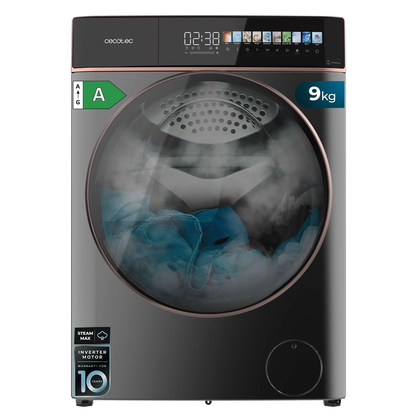 Cecotec Washing Machine 10 kg Front Loader Bolero Dress Code 10950 Car Socket Inverter 3D Steel A. 1400 rpm, Matrix Display 9.2 Inches, 16 Prog, Low Consumption, Inverter Plus Motor, Auto Dosage,