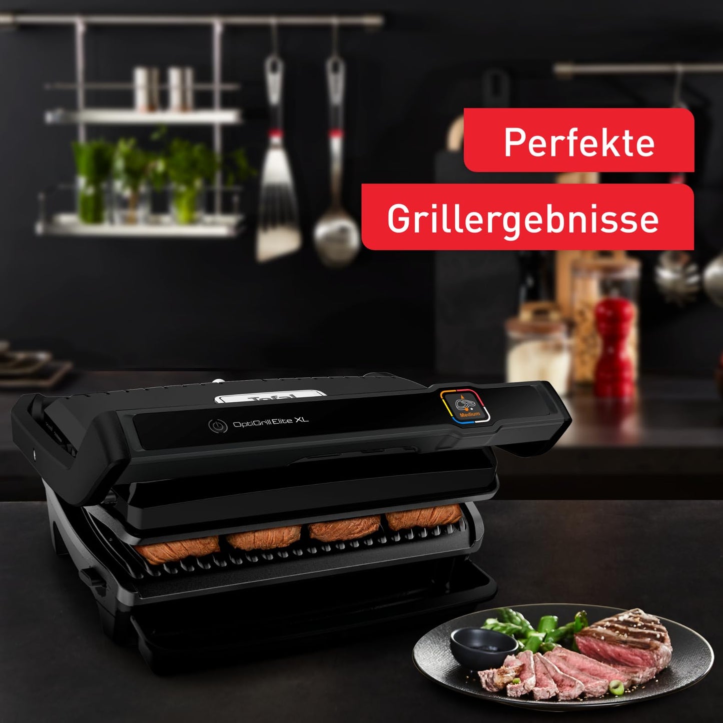 Tefal OptiGrill Elite XL Kontaktgrill, 16 Programme, Digitales Display mit Garstufenanzeige, abnehmbare XL-Platten, Grillboost-Funktion, intuitive Bedienung, Elektrogrill, Edelstahl, GC760D12