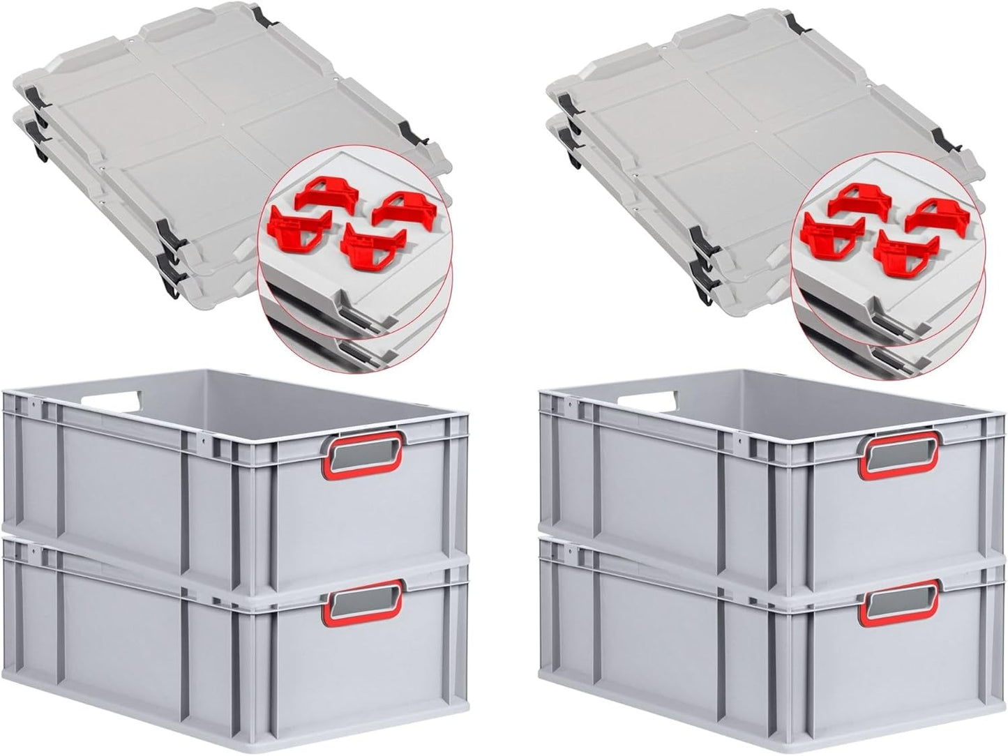 PROREGAL Economy Set of 5 Eurobox NextGen Colour with Lid and Sliding Snap Fasteners, H x W x D 22 x 30 x 40 cm, 20 L, Black, Closed Handles, Euro Container, Transport Box, Transport Container