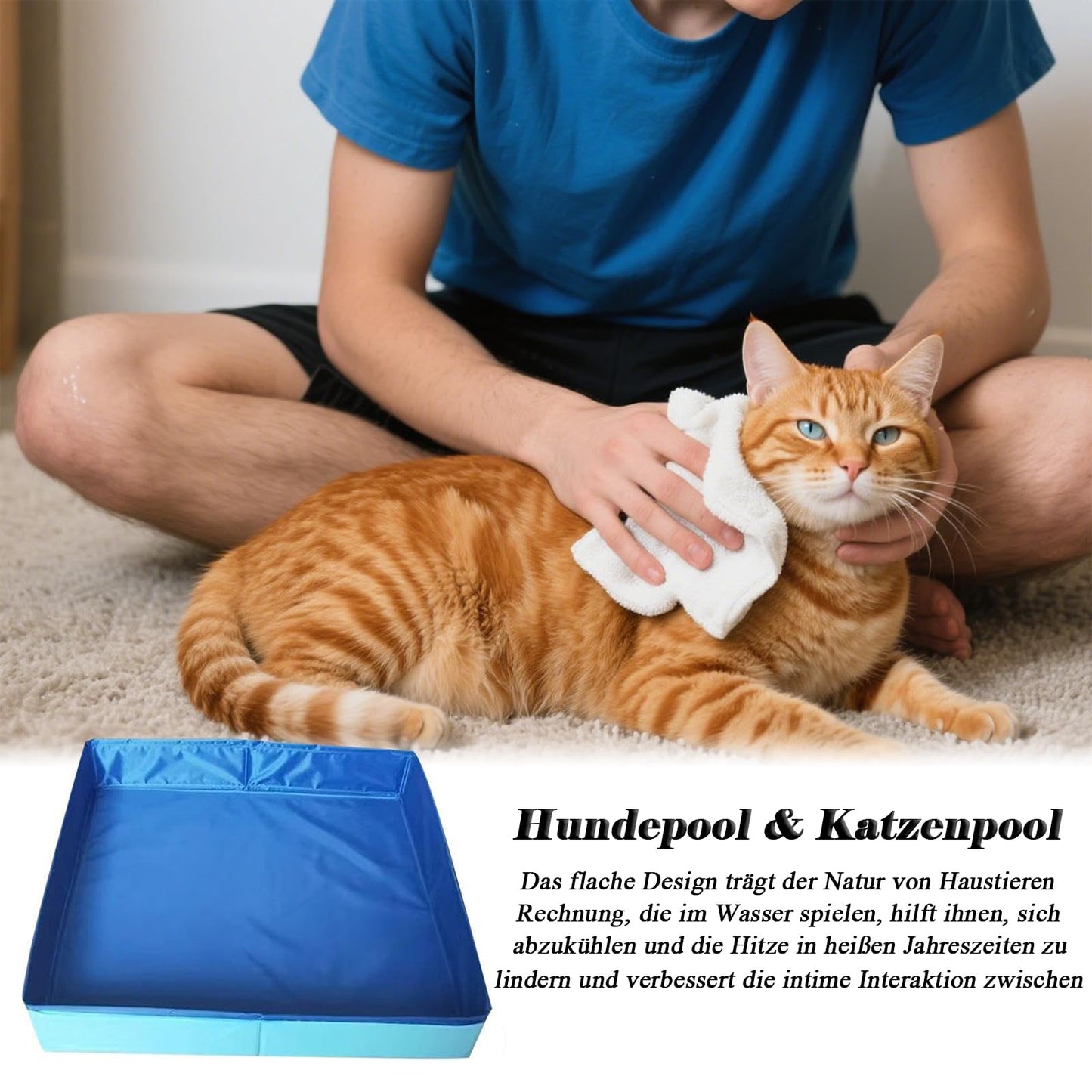 Hundepool, Planschbecken Faltbare für Hunde & Katzen, 50x50x10 cm Eckig Katzenpool, Hundebadewanne, Planschbecken ohne Aufblasen für Haustiere, Klappbar Schwimmbecken für Kleine Hunde & Katzen (A)