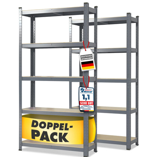 KARAT Heavy Duty Shelving Unit, Set of 2, 180 x 90 x 40 cm Boltless Shelves, Cellar Shelves, Storage Shelving - 5 Adjustable Shelves (Black)