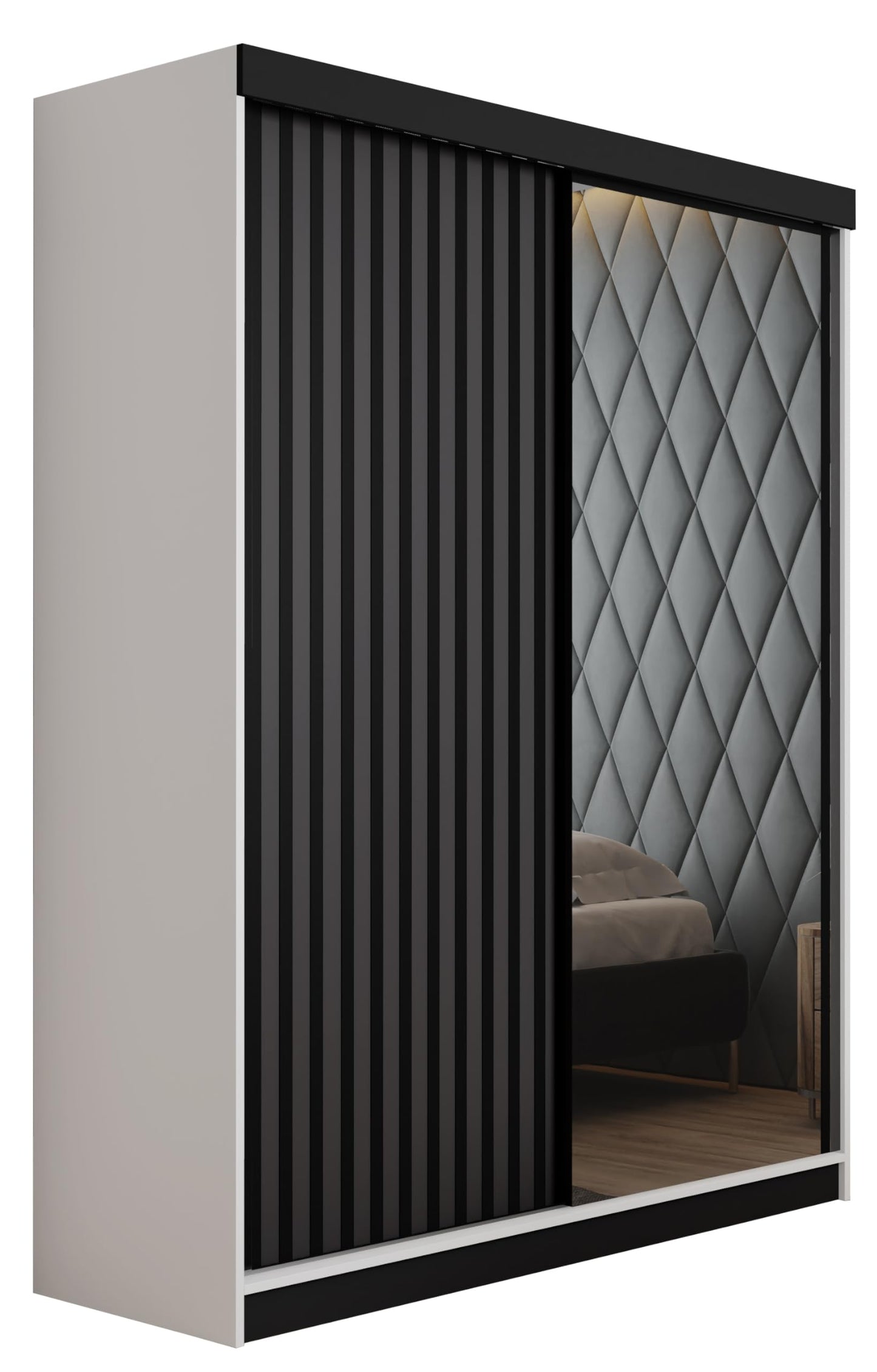 KIER FURNITURE Mehrzweckschrank Malani 200 Schiebetürenschrank - Eleganter Kleiderschrank Schrank Garderobe Spiegel - Wohnzimmerschrank Schiebetüren - Graphit Anthrazit 200x205x59 cm