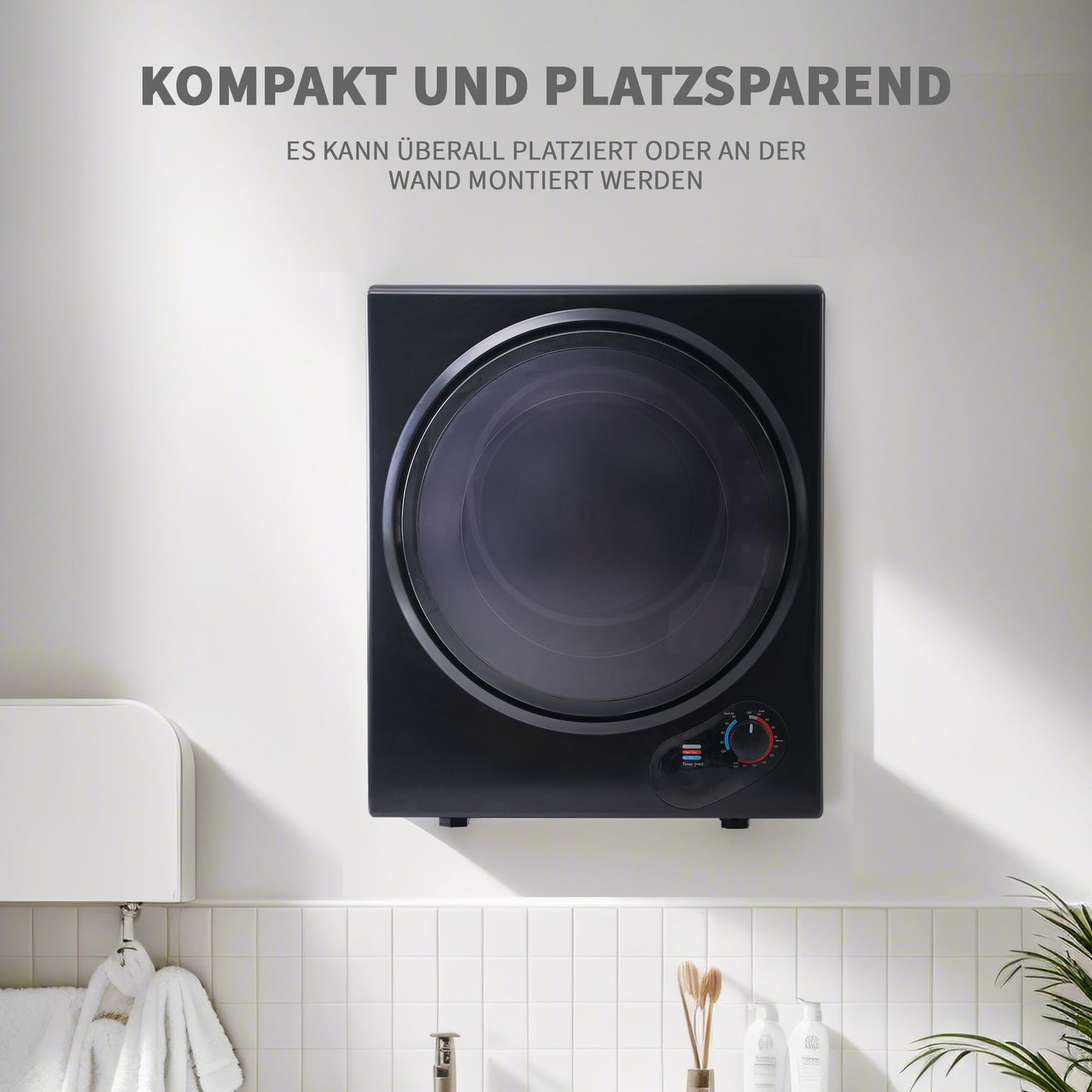 HAUSPROFI Exhaust Dryer 2.5 kg, Wall Mountable, 200 Minute Timer, Double Filter, PTC Ceramic Heater, Stainless Steel Drum, Overheating Protection, 65°C Drying Temperature (White)