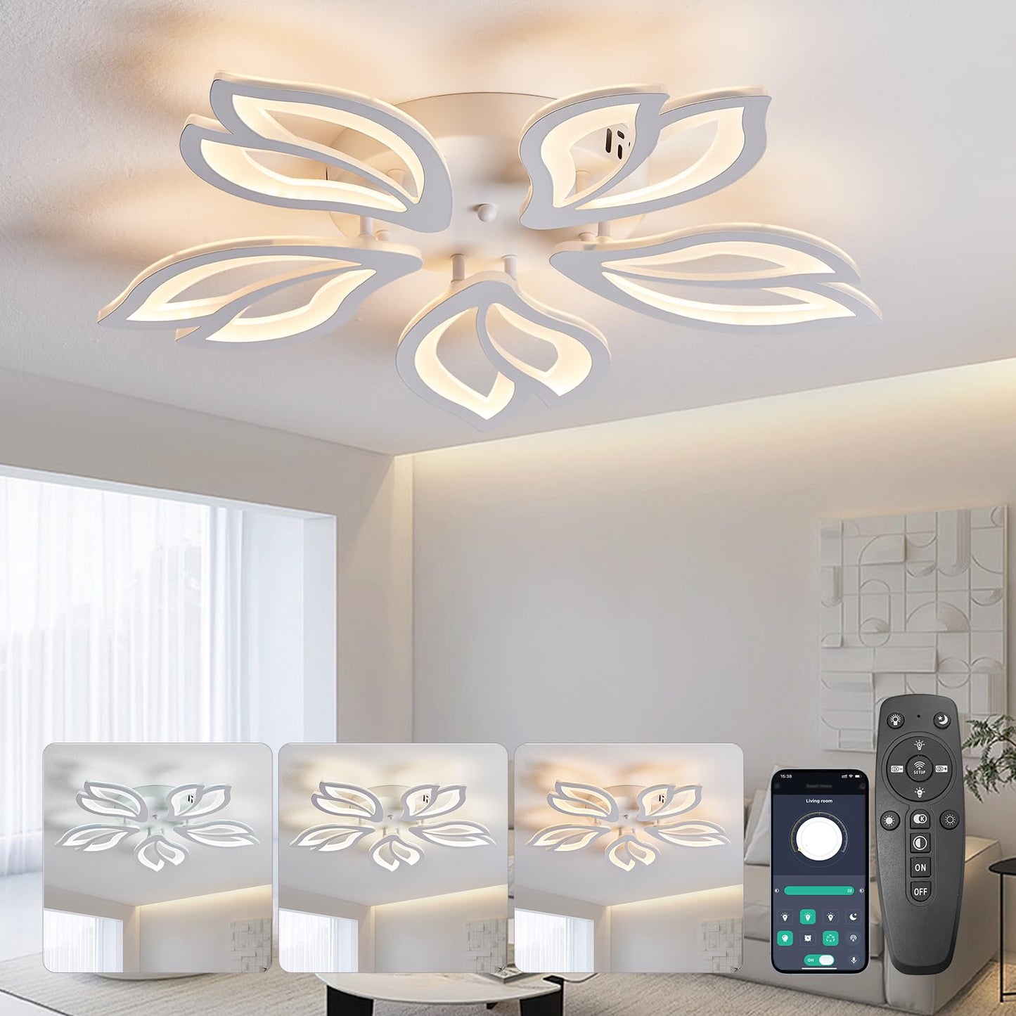 SUCIKORIO LED Deckenleuchte Dimmbar mit Fernbedienung, Modern LED Deckenlampe Rund Wohnzimmer 54W Wohnzimmerlampe 2700K-6500K Schlafzimmerlampe Decke mit APP für Schlafzimmer, Küche, Badezimmer, Flur