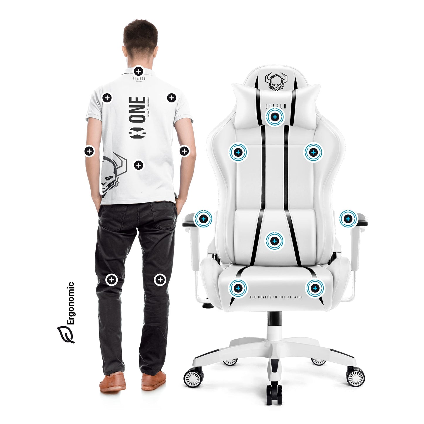 Diablo X-One 2.0 Gaming Stuhl Gamer Chair Bürostuhl Schreibtischstuhl Verstellbare Armlehnen Ergonomisches Design Nacken/-Lendenkissen Wippfunktion Aqua Blue Normal (L)