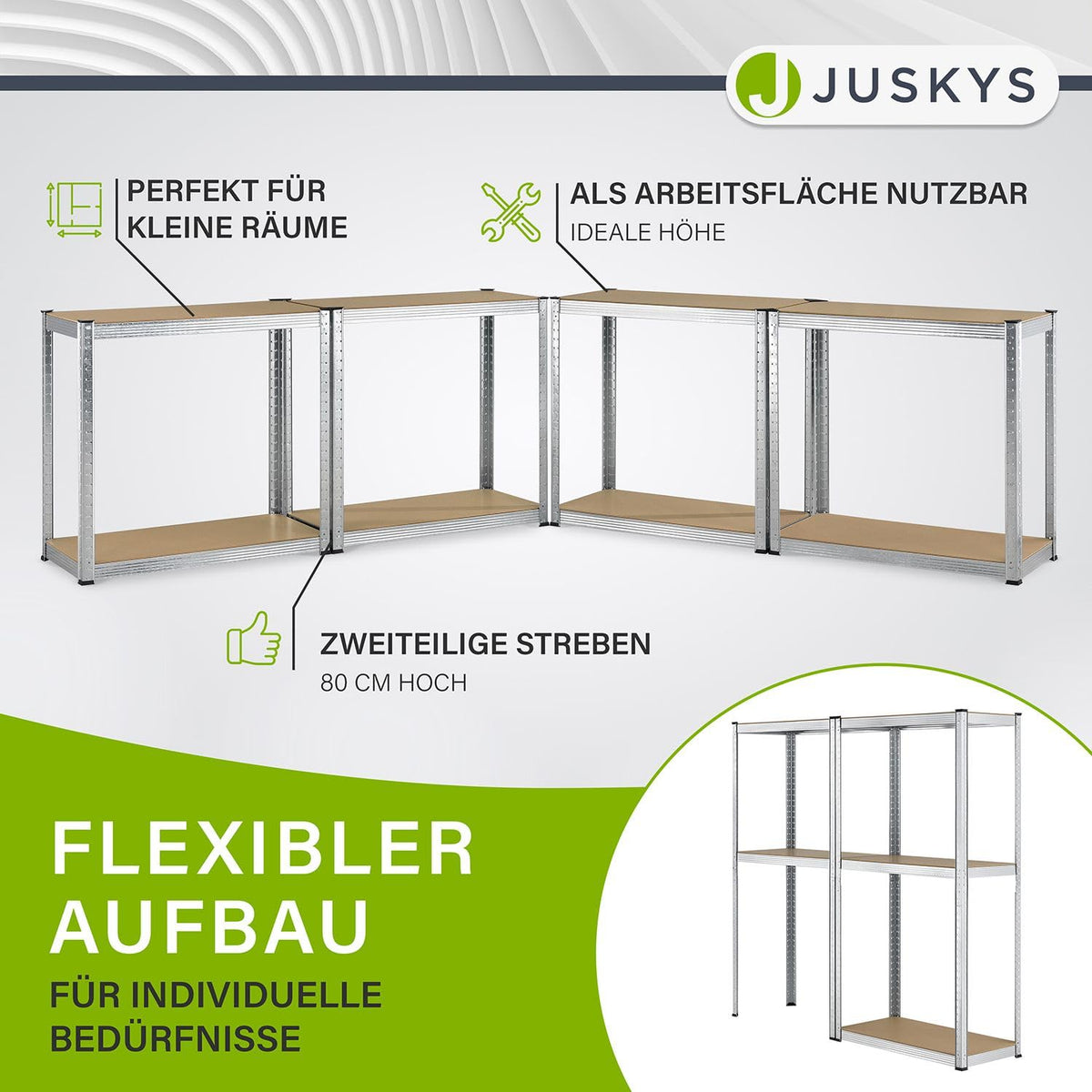 Juskys Easy Storage Shelves, Set of 2, 2 x 160 x 80 x 40 cm (H x W x D), 640 kg Load Capacity, 8 Shelves, Heavy Duty Metal Shelving, Basement Shelving Unit, Shelving System, Metal Shelf