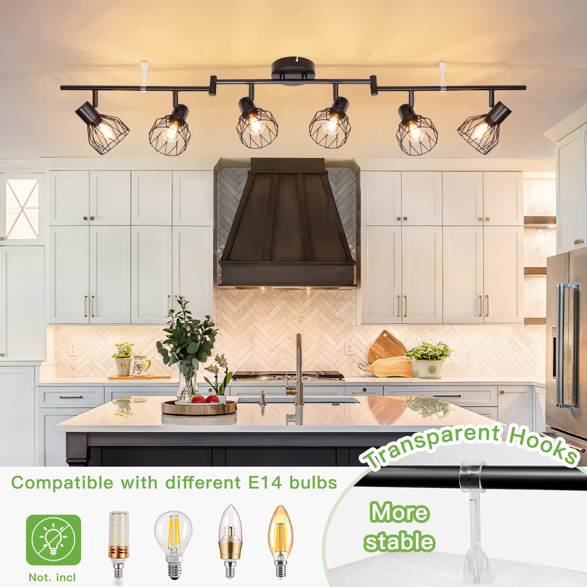 Kimjo 6-Bulb LED Ceiling Spotlight, Swivelling E14 Ceiling Spotlight, Black 6-Bulb Ceiling Light For Living Room, LED Kitchen Ceiling Light, Without Bulbs