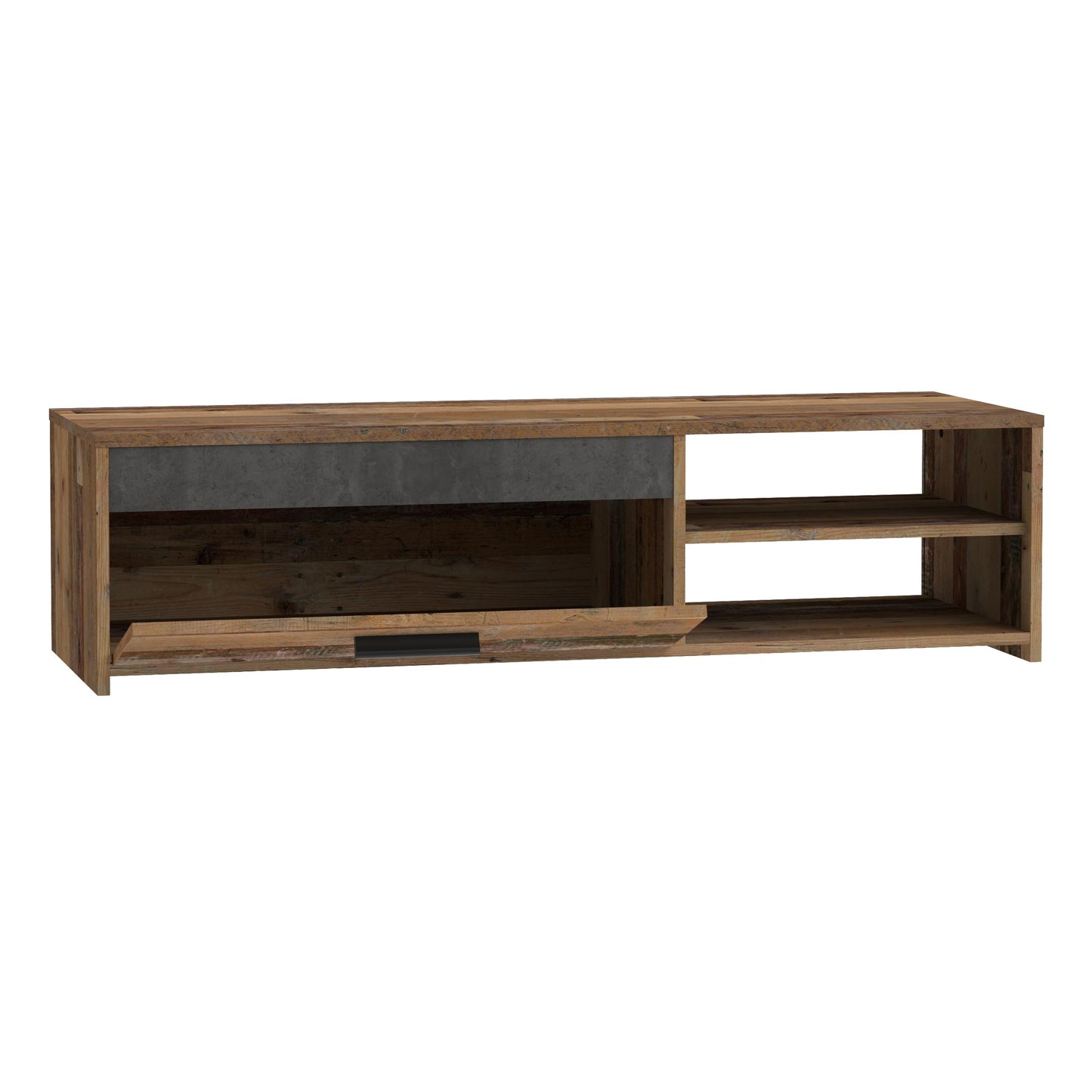 Forte TREBBIA TV Cabinet 150 160 Modern Cabinet with 2 Drawers Lowboard TV Rack Wood Composite Concrete Look Dark Grey/White High Gloss 152.7 cm Wide x 46.7 cm High x 51.7 cm Deep