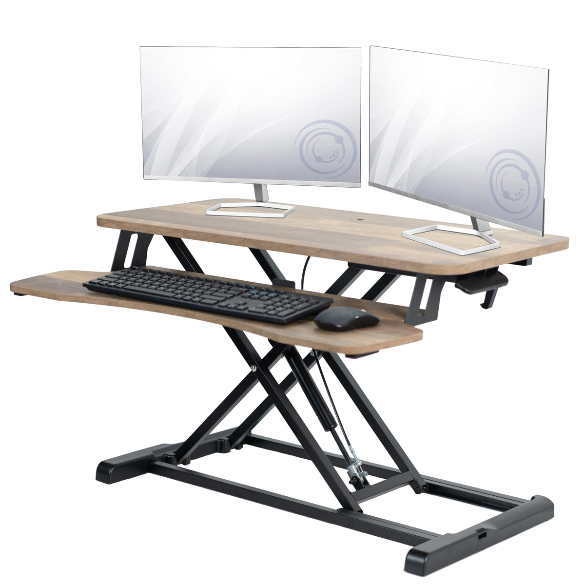 VIVO 81 cm Schreibtischaufsatz, K-Serie, höhenverstellbarer Steh-Sitz-Aufsatz, Dual-Monitor- und Laptop-Arbeitsplatz mit breiter Tastaturablage, Schwarz, DESK-V000K