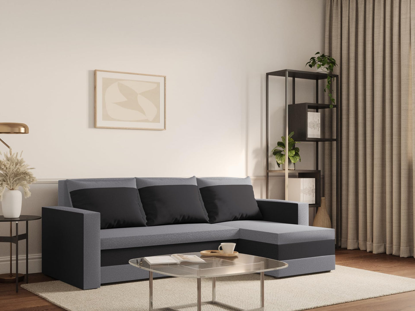 FORNIRO 24 Loft Ecksofa mit Schlaffunktion und Bettkasten - Sofa mit 3 Sitzen und Robustem Überzug - Universal Schlafcouch L-Form - Modern Couch - 225x130x75 cm - Schwarz-Türkis