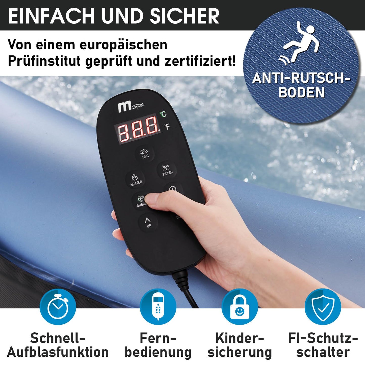 BRAST® Whirlpool aufblasbar MSpa | 4-8 Personen | viele Modelle rund und eckig | Ø 125-224cm | In- Outdoor Pool | bis zu 144 Massagedüsen | inkl. Aufblasfunktion Abdeckung Timer Heizung | Duet