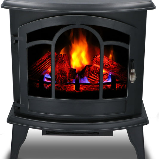 alpina Vicenza Elektrokamin mit Heizung – Elektroheizung 2000W - Kaminofen mit Heizung, Fernbedienung und Timer - Elektroherd mit LED-Flammen - Freistehend - Schwarz, 1800W