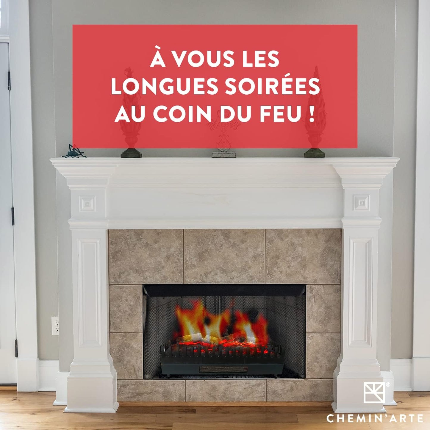 CHEMIN'ARTE Electric Fireplace with Heating, Electric Solo Stand, 67 x 23 x 24 cm, Fireplace with Realistic Flame Effect for Living Room and All Interior Areas, LED Lamps, Freestanding Electric