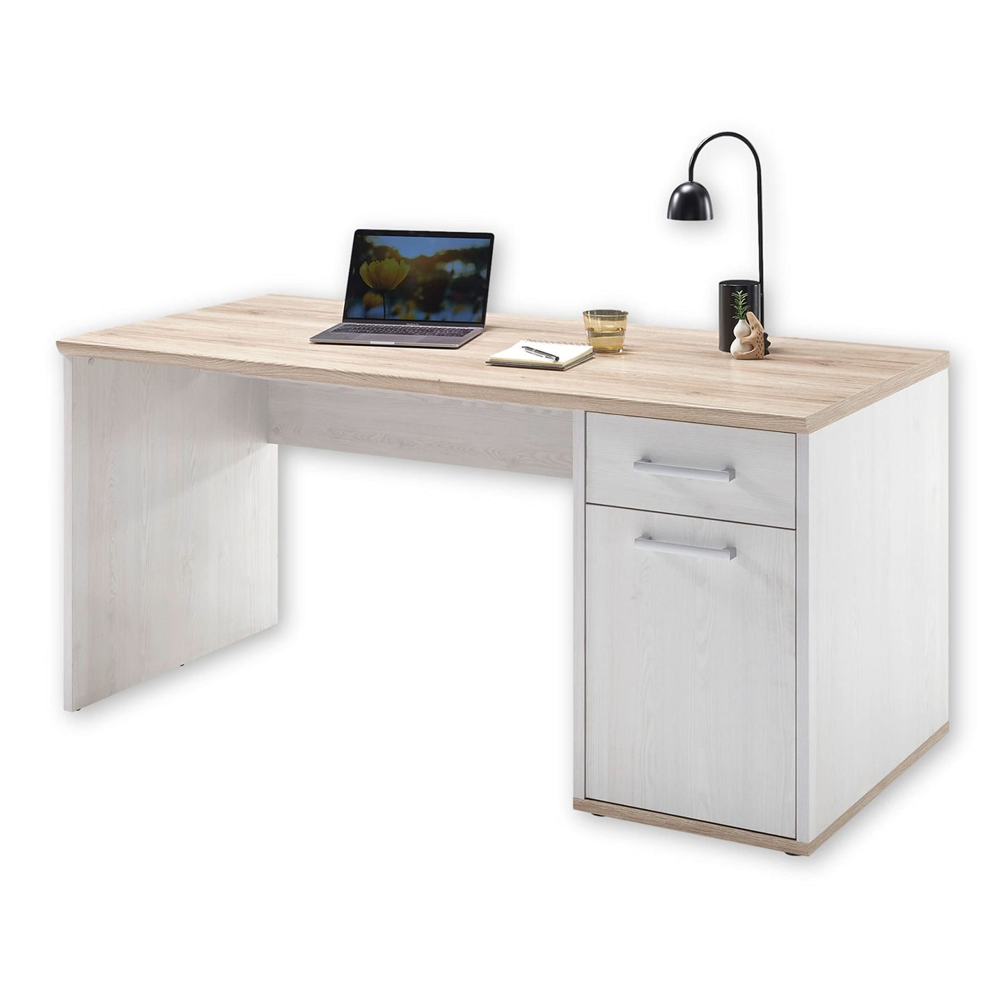DEINE TANTE EMMA 39-015-D4 Romance Sibiu Larch White / Sanremo Oak Nb. Desk Angle Work Table Office Table Approx. 177 x 76 x 130 cm