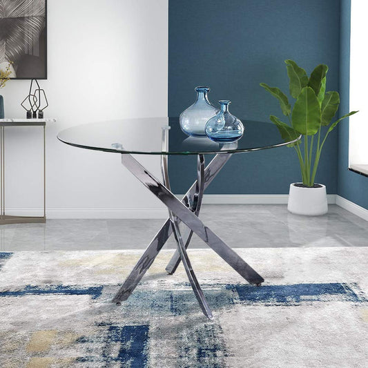GOLDFAN Esstisch Rund Glas Moderner Küchentisch 80cm Runder Glas Esszimmertische mit Metallbeinen für Esszimmer Wohnzimmer Küche, Schwarz