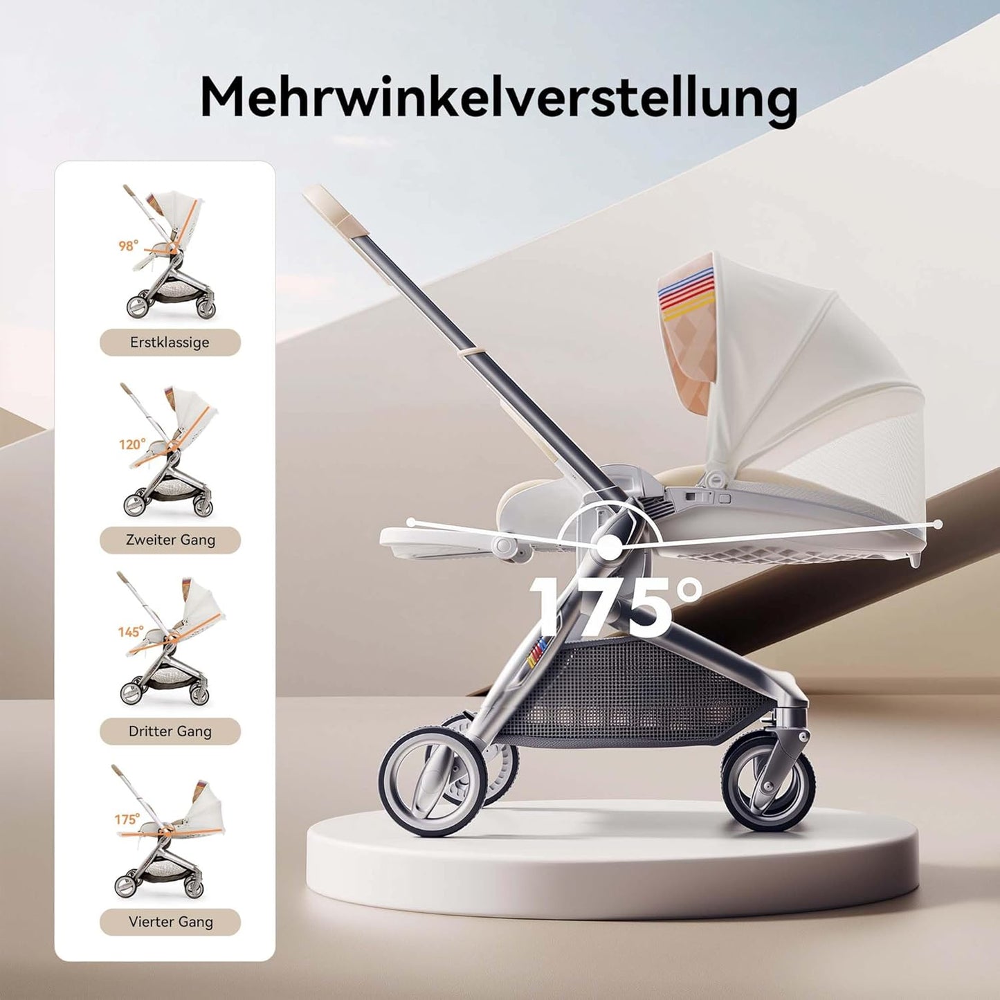 Bebebus Folding Compact Pushchair 4 Wheel Padded Pushchair Multi-Function Adjustable in Both Directions Foldable Suitable for Babies from Birth to 22kg