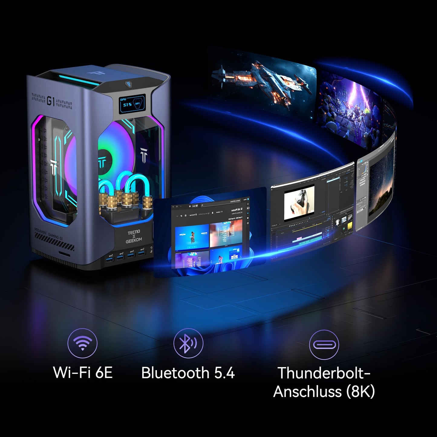 GEEKOM Megamini G1 Gaming PC with Intel i9-13900HK Processor + Nvidia Geforce RTX 4060 8GB Water Cooling High End Desktop Computer Windows 11 Pro 32GB DDR5 RAM + 2TB SSD for All Application Scenarios