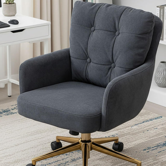 Schreibtischstuhl Polsterstuhl Samt, 360° Drehstuhl mit Rollen, Armlehnstuhl Höhenverstellbar mit Metallbeinen und Kissen, Bürostuhl Beige