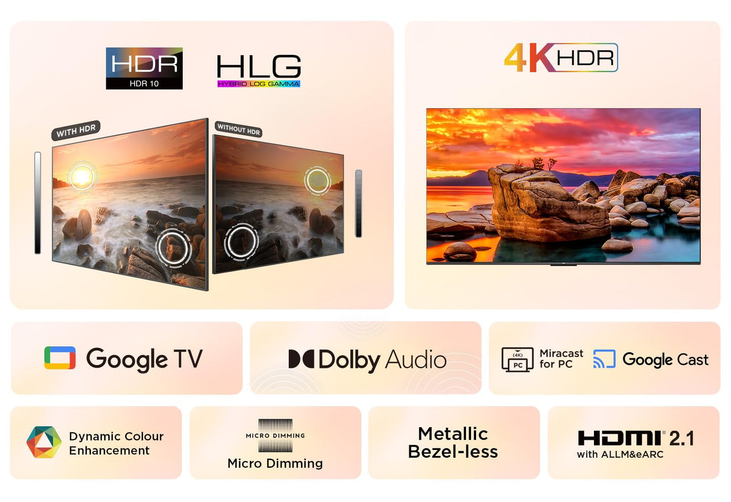 TCL 43V6C 43 Inch 4K UHD Smart TV - HDR10+, HVA Panel, Dolby Vision, Google TV, HDMI 2.1, DVB-T2/C/S2, Bluetooth 5.2, Voice Control with Alexa & Google Assistant