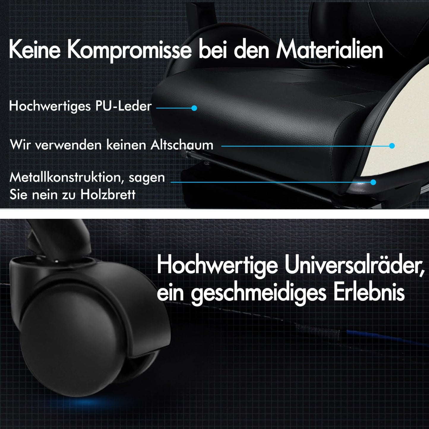 ALFORDSON Videospielstuhl, ergonomischer Bürostuhl, Massage-Rennstuhl, einziehbare Fußstütze, PU-Leder, höhenverstellbar und neigbar, 180 kg Tragkraft, Schwarz