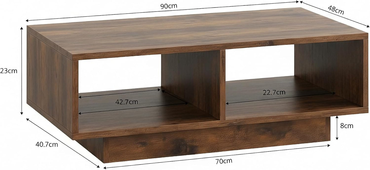 Coffee Table, White, Middle Table, Tea Table for Living Room, Modern and Stylish Rectangular Coffee Table with 2 Open Compartments, Rectangular Side Table, Sofa Table, for Bedroom, Office, 90 x 48 x 31 cm