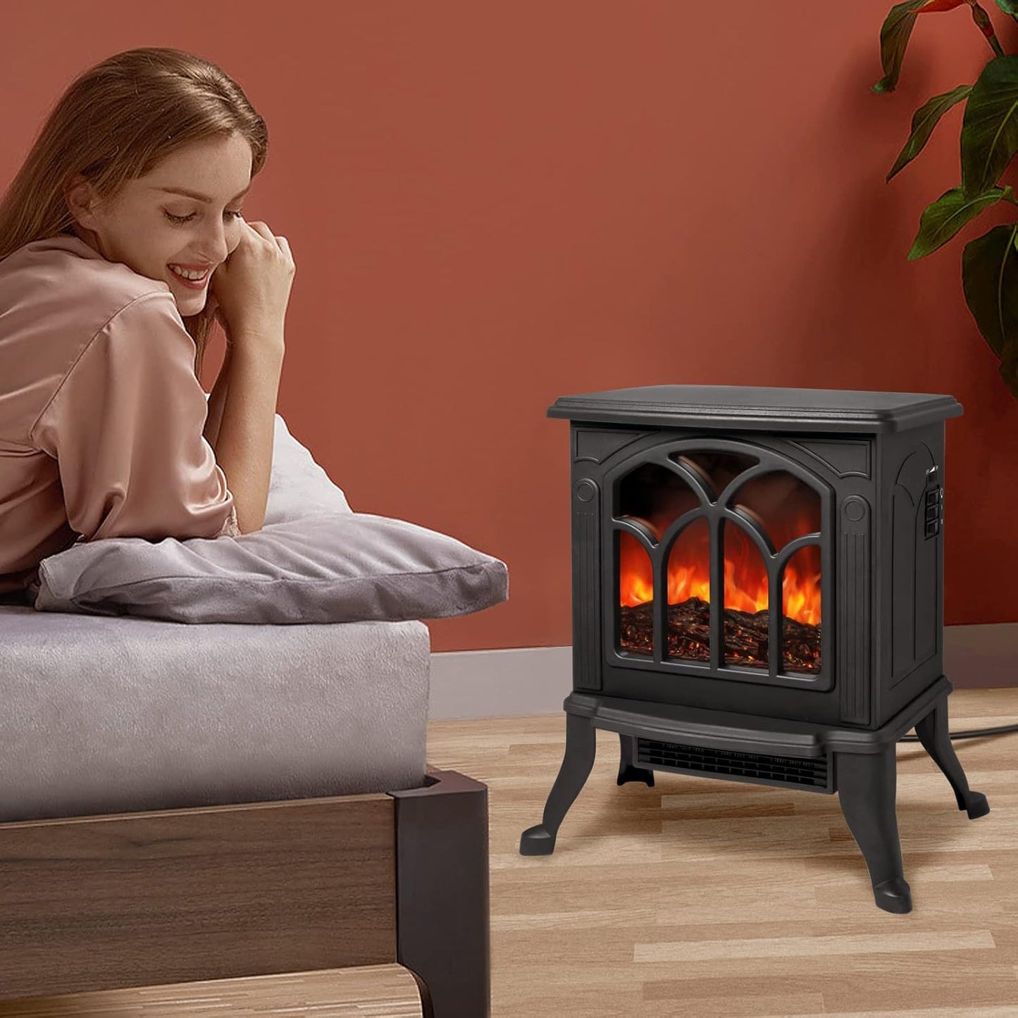 XMTECH 1500W Elektrokamin mit Heizlüfter Elektrischer Kamin Heizung, Heizer Ofen mit LED Kaminfeuer Flammeneffekt, PTC Heizleistung, geräuscharm, schwarz