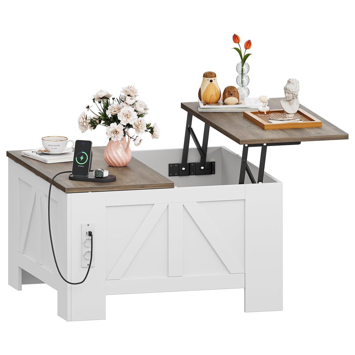 YITAHOME Coffee Table, Square Living Room Table 2-Tier Coffee Table with Storage Space for Couch Bedroom, Sturdy Metal Frame, 80 x 80 x 45 cm