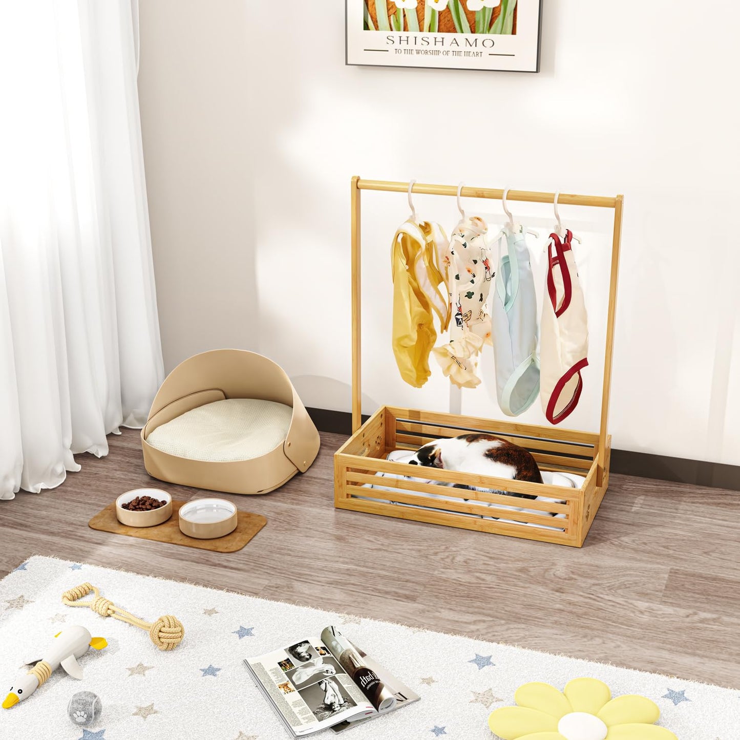 Baby Clothes Rack for Toddlers, Pet Clothes Rack with Storage Box & Adjustable Clothes Rail for Dogs/Cats, Baby Shower Wardrobe with Handle for Children's Room