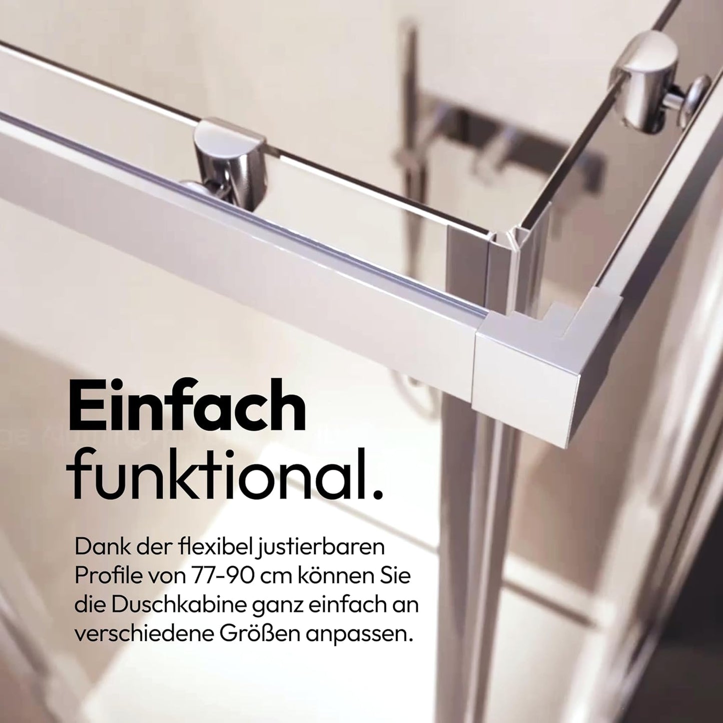 MARWELL Flexi Shower Cubicle 77-90x77-90-190 cm Corner Shower with High-Quality Adjustable Aluminium Profiles in Matte Silver Shower Enclosure with Removable Sliding Doors for Cleaning