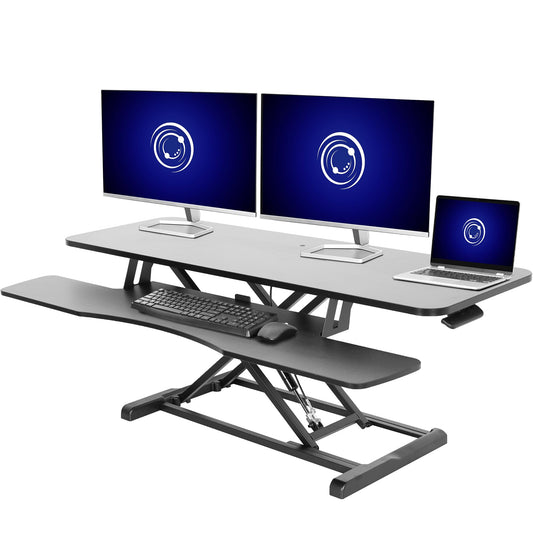 VIVO 81 cm Schreibtischaufsatz, K-Serie, höhenverstellbarer Steh-Sitz-Aufsatz, Dual-Monitor- und Laptop-Arbeitsplatz mit breiter Tastaturablage, Schwarz, DESK-V000K