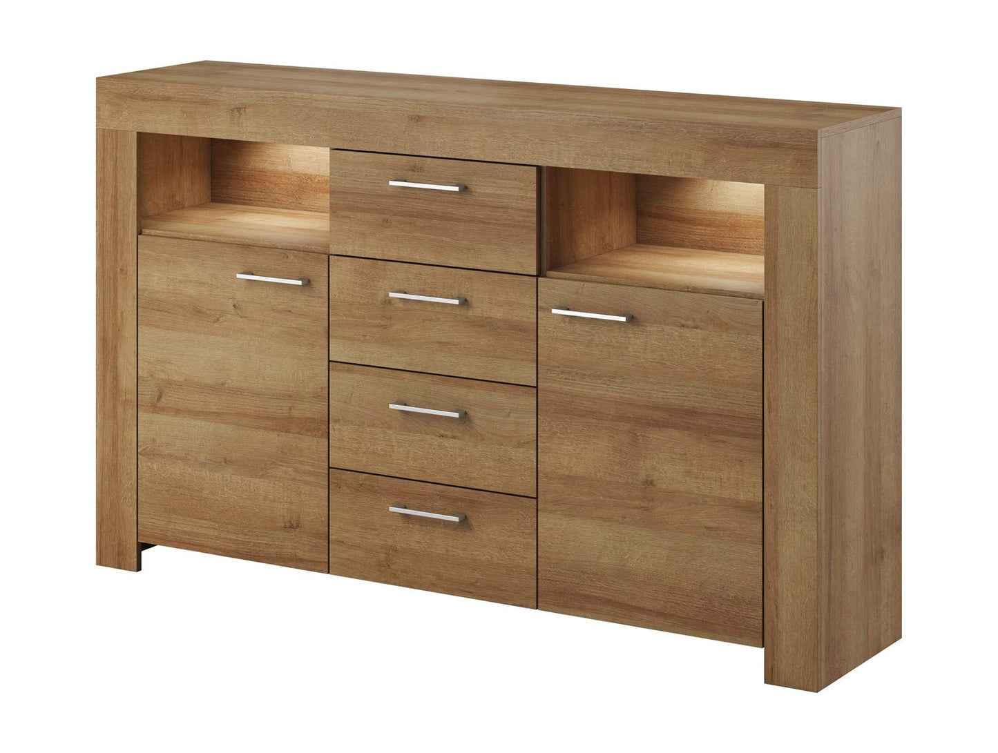 Furniture24 Wohnzimmer Set Wohnwand Sky Tv Schrank Vitrine Hängeregal Kommode Sideboard Couchtisch (Riviera Eiche)