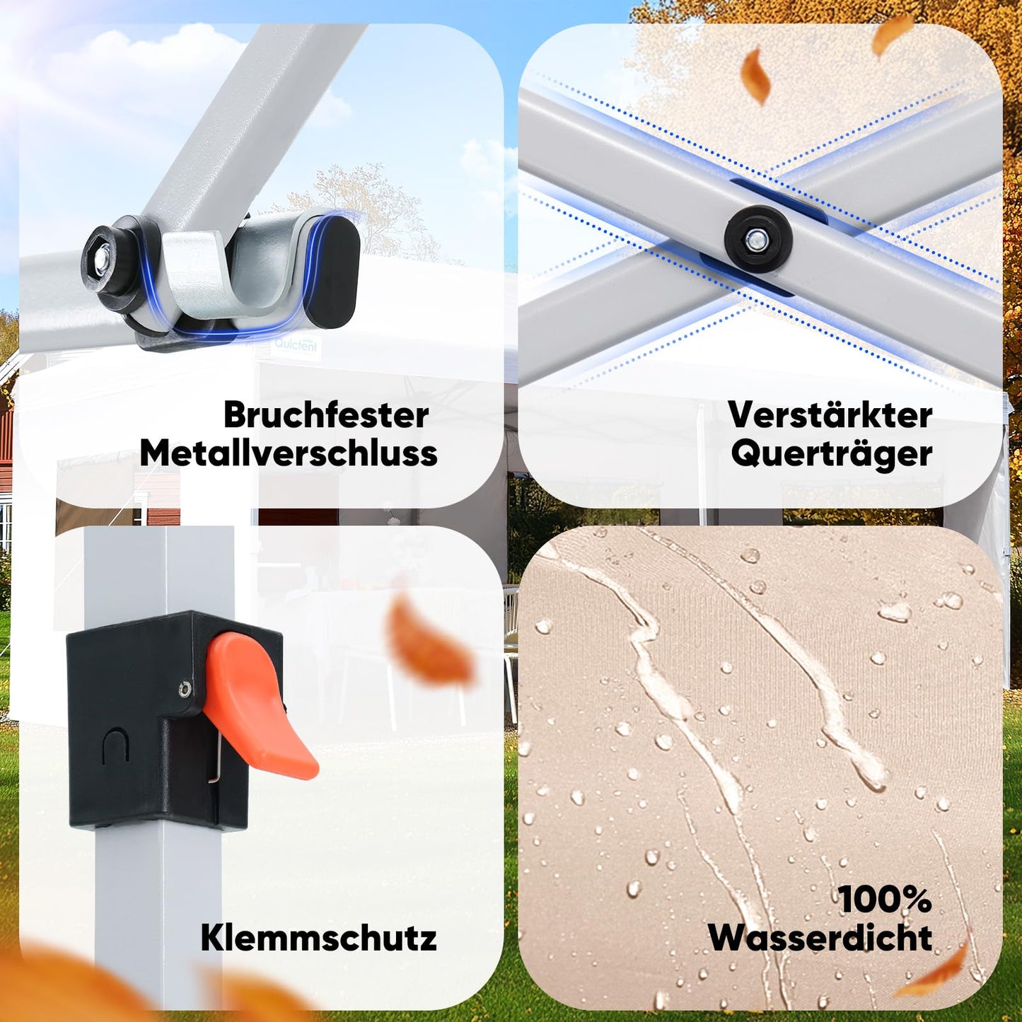 Quictent Gazebo 3 x 3 Folding Gazebo with 4 Side Panels, Waterproof Garden Gazebo (Khaki)