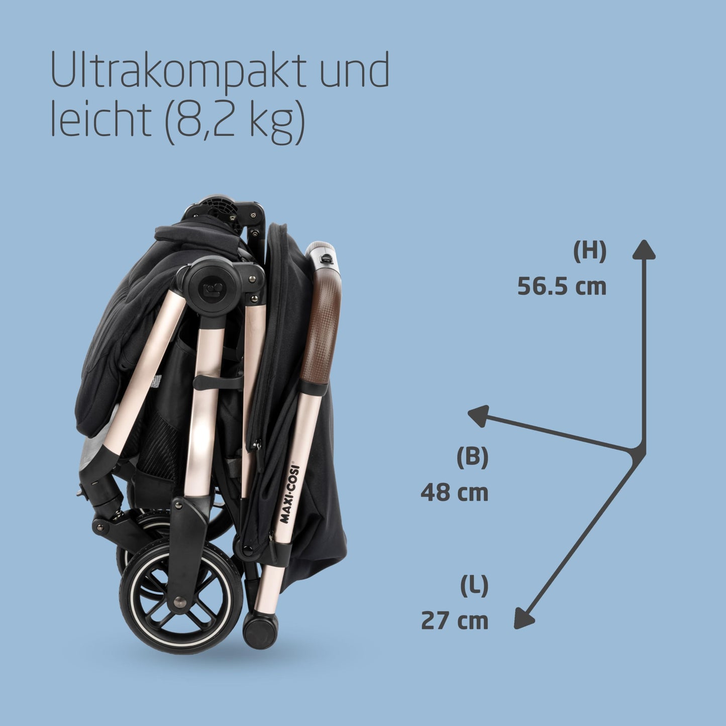 Maxi-Cosi Eva3 Baby Stroller, 0-4 Years, 0-22 kg, Baby Pram, Lightweight and Compact, Flat Reclining Position, 3 Reclining Positions, Automatic with 1 Hand Folding, Carry Strap, Essential Black