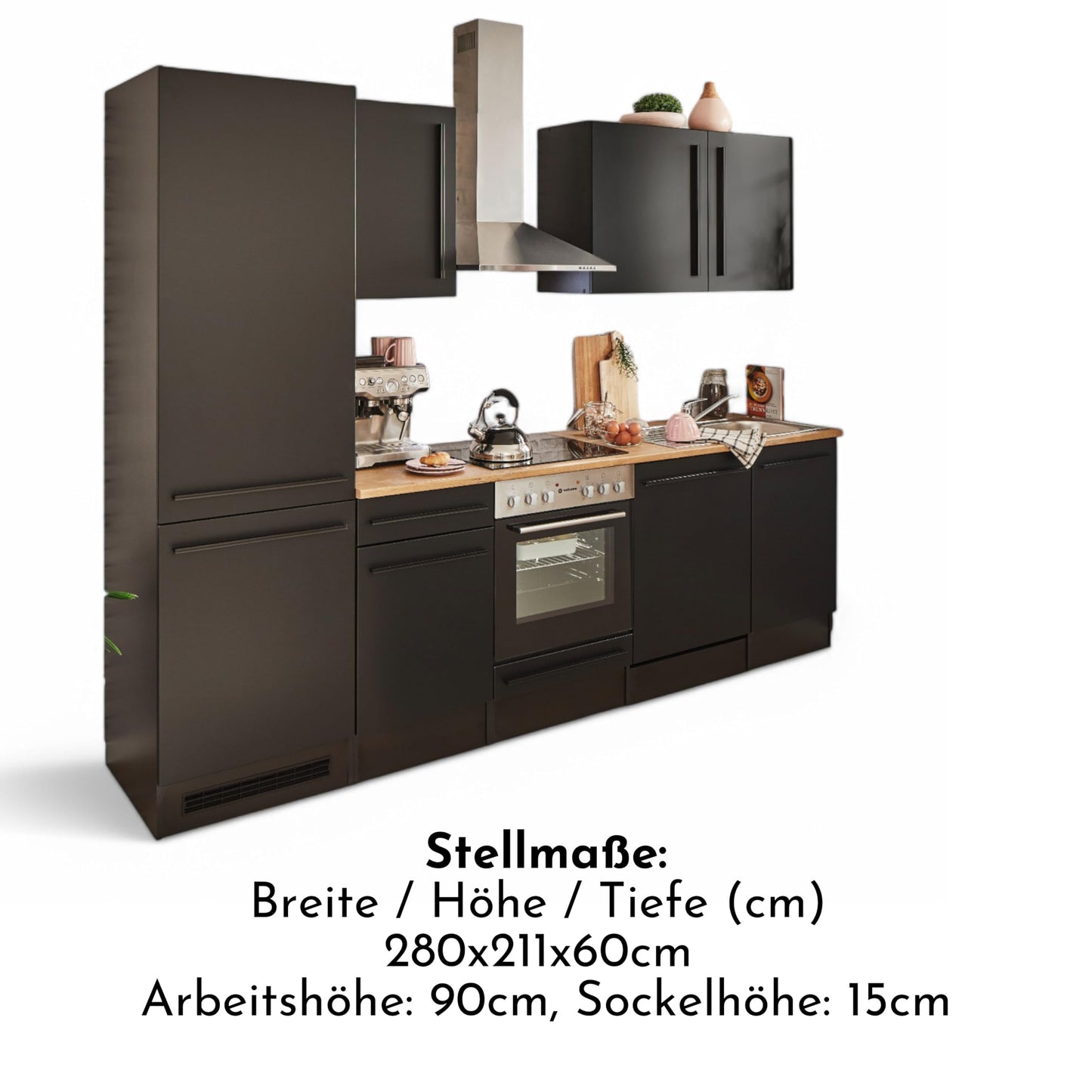 Jazz 8 Modern Kitchen Unit without Electrical Appliances in Anthracite, Artisan Oak Look, Spacious Fitted Kitchen with Lots of Storage Space, 220 x 211 x 60 cm (W x H x D)
