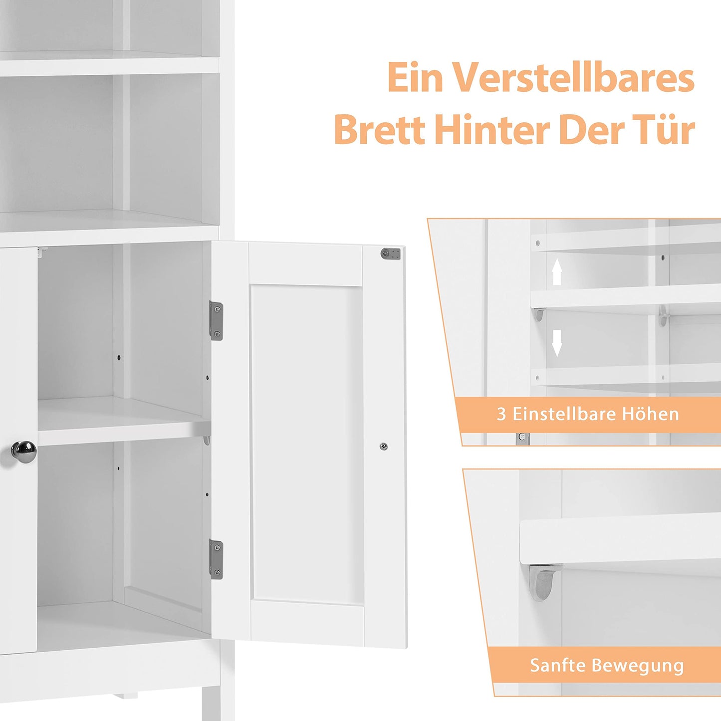 Yaheetech Bathroom Cabinet with Double Door and 2 Open Shelves Bathroom Shelf Bathroom Chest of Drawers with Adjustable Shelf Dark Grey 50 x 30 x 92.5 cm