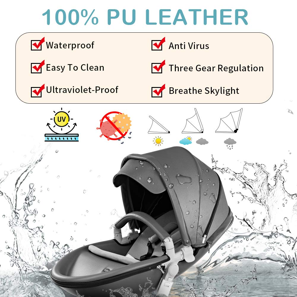 Hot Mom Pram Set with 360° Rotation Function, Combination Pushchair 3-in-1 Equipped with PU Tyres and Faux Leather Seat and Many Other Accessories, Dark Grey