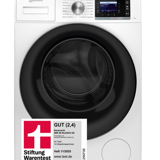 Bauknecht B6R 88 Silence DE Washing Machine, 8 kg, Front Loader, Supreme Silence, Energy Efficiency A-20%, 1400 rpm, ZEN Motor, Particularly Quiet Washing Machine, Steam 3.0-3, Powerful Steam