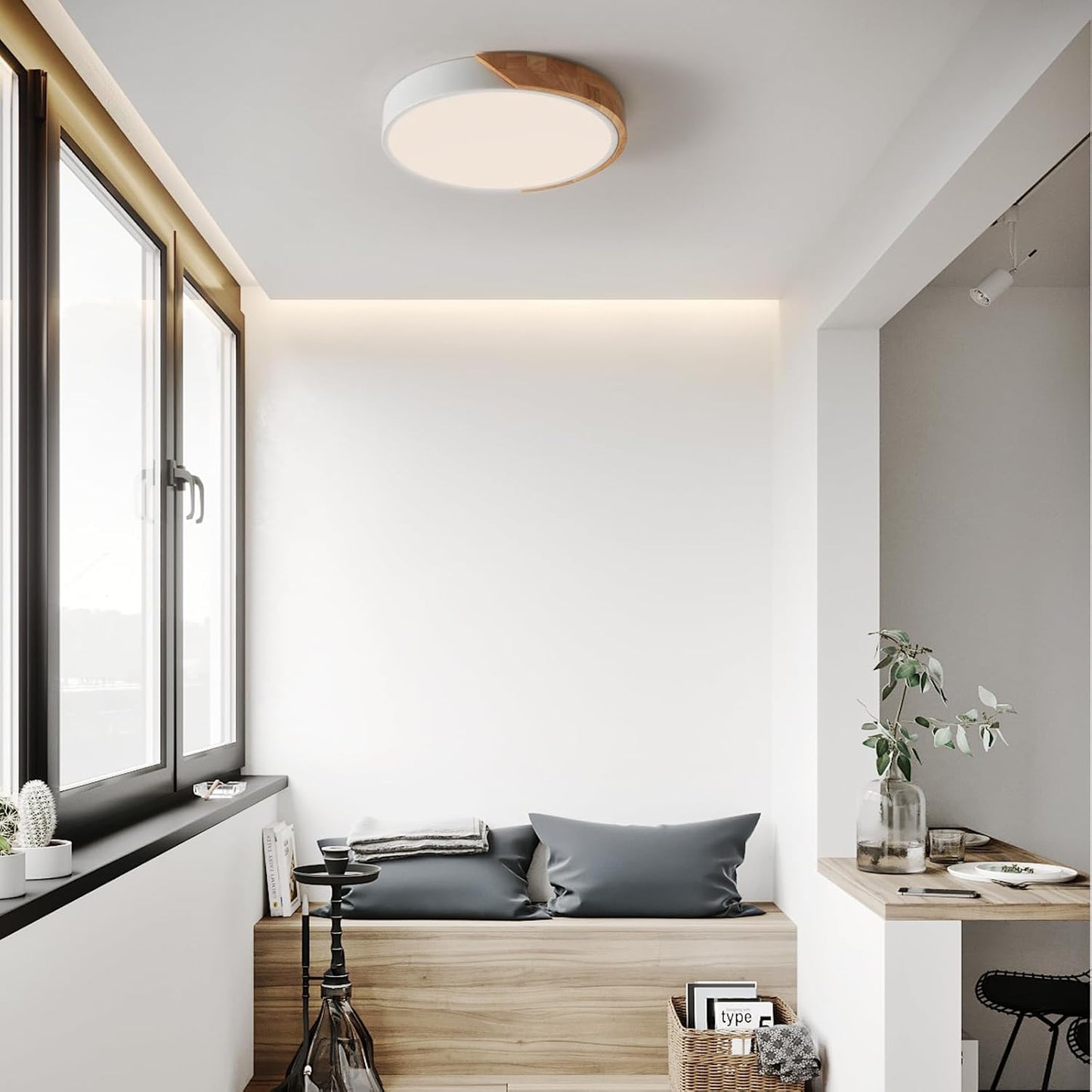 LED Wooden Ceiling Lights, Thin Flat Modern Flush-Mounted Light, Ceiling Lighting Lamps for Dining Room, Hallway, Living Room, Kitchen, Bedroom, 30 cm x 30 cm, 24 W, Warm White, 3000 K