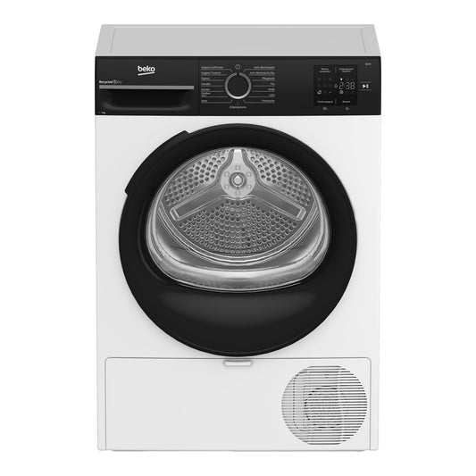 Beko BM3T38210W1 Heat Pump Dryer, Tumble Dryer, 8 kg, Suitable for Allergy Sufferers, Hygiene Drying & Refreshing Hygiene, 15 Programmes, Express, White