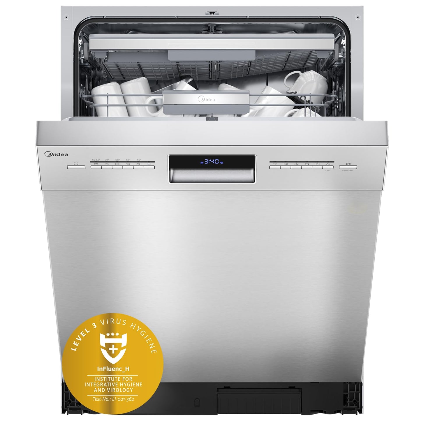 Midea SU 5.35X14CS Dishwasher Base, 14 MGD, Dishwasher 60 cm, Home Connect, Hygiene Care+, Machine Care +, Extra Drying, Half Load, 44 db, Start Delay, Stainless Steel