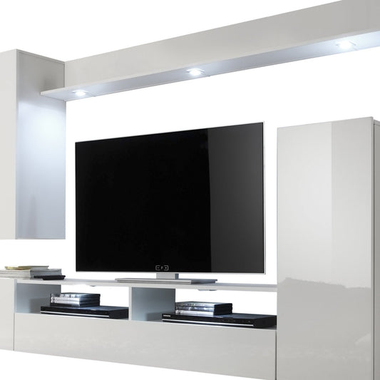 trendteam smart living - Logo - Wall Unit - Brown - Wall Unit with 1 Door, 1 Flap and 6 Open Compartments - (W x H x D) 240 x 185 x 41 cm - Silver Matte Handles