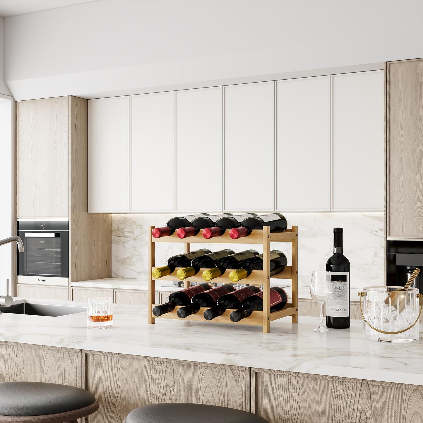 Dripex Wooden Wine Rack Bottle Rack, Small Wine Bottle Rack, Wine Bottle Holder 12 Bottles, Slim Wine Stand Standing, Drinks Rack Bottles for Cellar Kitchen, 3 Levels