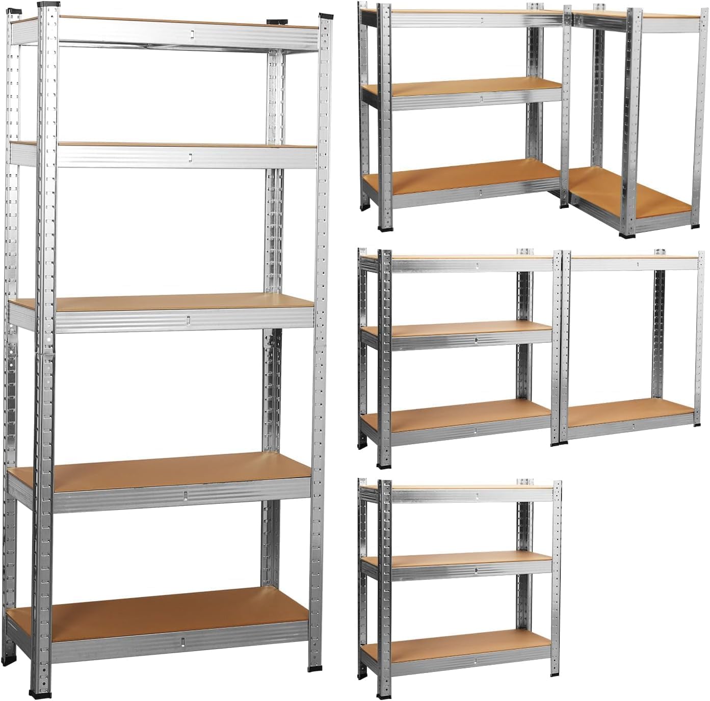SIGNZWORLD Premium Heavy Duty Shelving Unit 150 x 70 x 30 cm, Mounting Material 875 kg Load Capacity, 5 Adjustable Sturdy Shelving MDF Panels for Storage Shelving Basement Shelving Garage Cellar Room