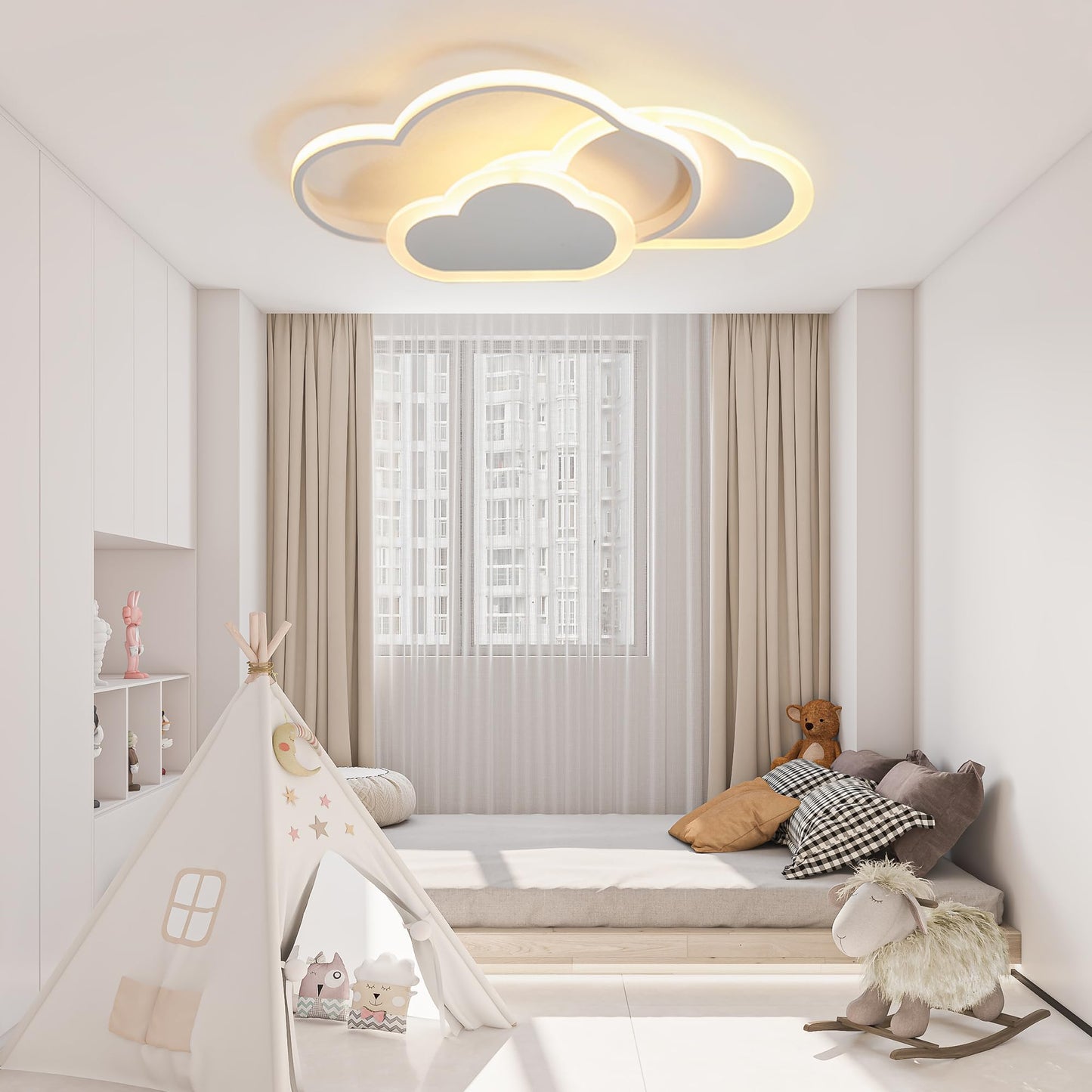 34 cm LED Ceiling Light Bedroom Wooden Children's Room Lamp Ceiling Star Children's Lamp Dimmable Ceiling Lamp for Children Lamp with Remote Control