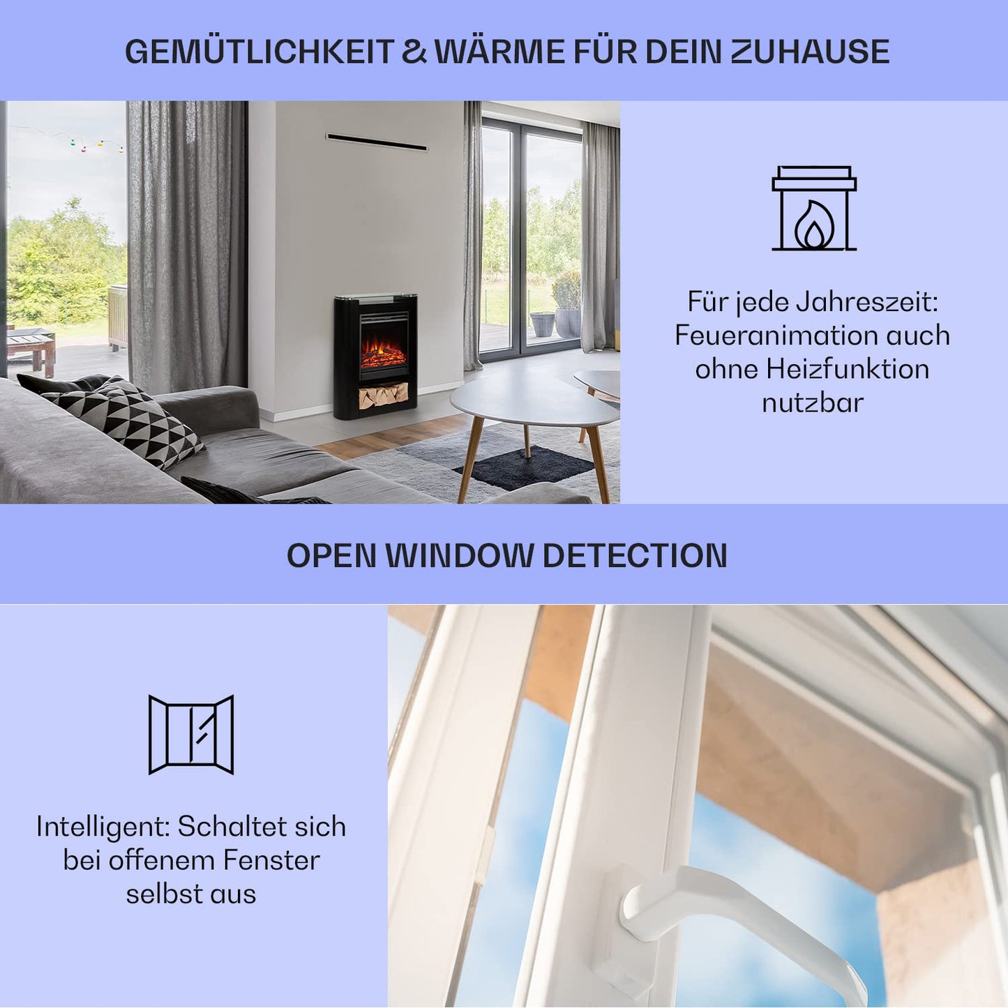 Klarstein Elektrokamin, Elektro Heizungen für Wohnzimmer & Innenräume, Elektrischer Kamin mit LED Flammen, Sparsamer Elektroofen, Heizlüfter mit Timer, Einstellbarer Thermostat, Heizung 1800 W