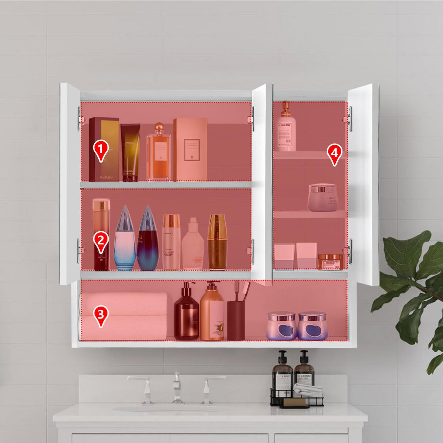 TUKAILAI Mirror Cabinet Bathroom Cabinet with 2 Toy Doors and Additional Shelf Storage Cabinet with Adjustable Shelves Wall Cabinet Medicine Cabinet Wall Cabinet for Bathroom White