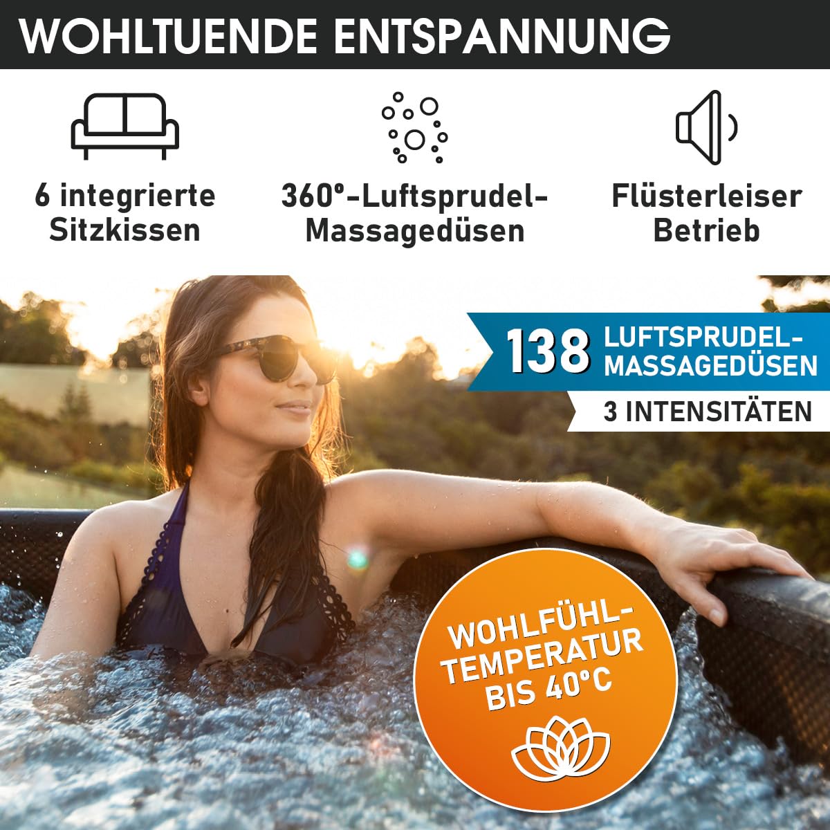 BRAST® Whirlpool aufblasbar MSpa | 4-8 Personen | viele Modelle rund und eckig | Ø 125-224cm | In- Outdoor Pool | bis zu 144 Massagedüsen | inkl. Aufblasfunktion Abdeckung Timer Heizung | Duet