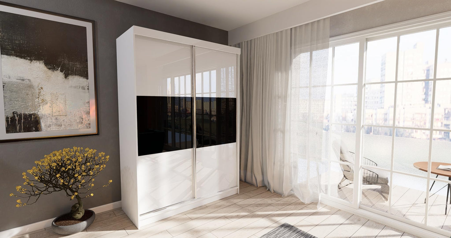 Marlux-Meble Two-Door Wardrobe 230 cm Wide with Floating and Sliding Doors Corner Wardrobe Bedroom Cabinet Hallway Cabinet System Cabinet High Gloss Cabinet