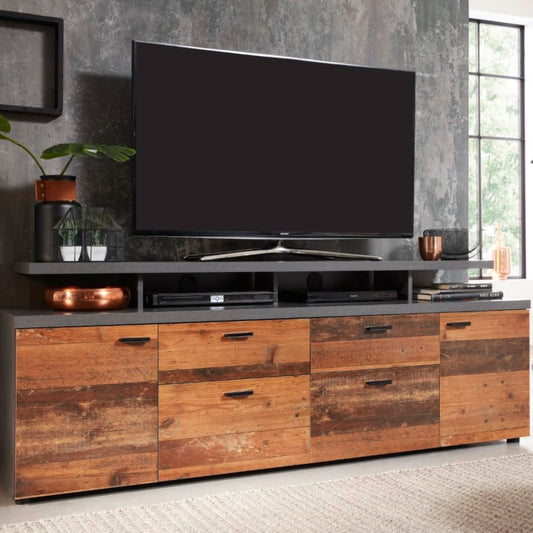 trendteam smart living - Mood - TV cabinet - white/grey - TV lowboard with 2 doors, 2 drawers and 2 flaps - (W x H x D) 180 x 66 x 47 cm - cable guide